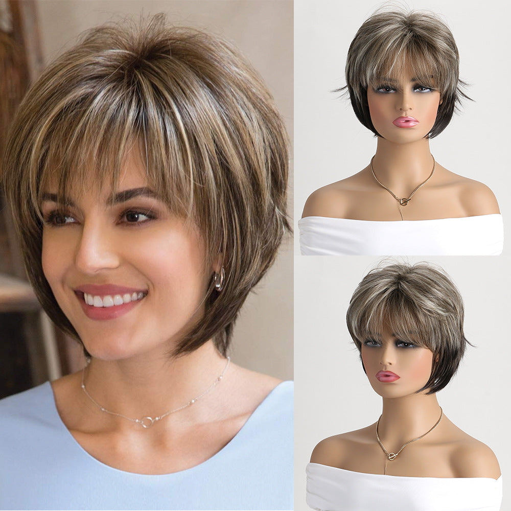 Pretty Women's Fashionable Realistic Fiber Plaid Wig Short Curly Hair