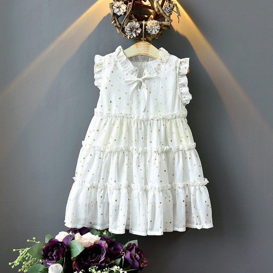 Children's Summer Small Older Dresses Korean Style Sleeveless Bronzing Children's Dress