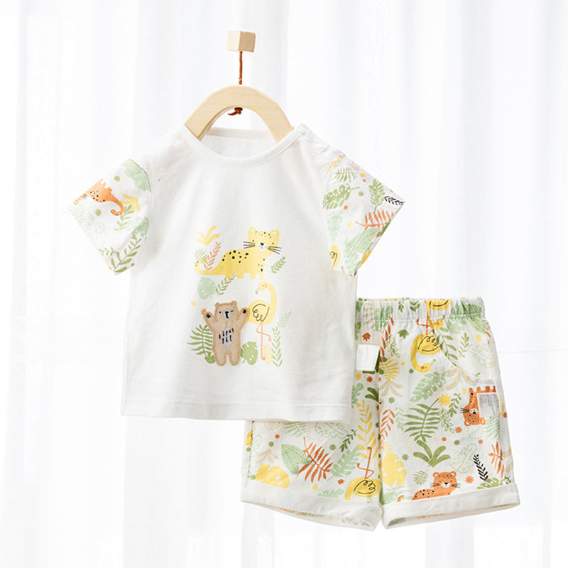 Women's & Men's Pure Cotton Short Sleeve Going Out Clothes Two-piece Summer Work Children's Suit