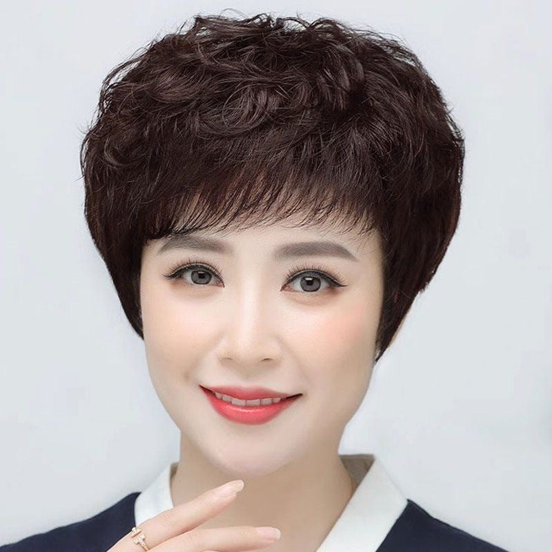 Mother Female Full Head Short Sheath Fashion Natural Curly Type Real Hair Wig