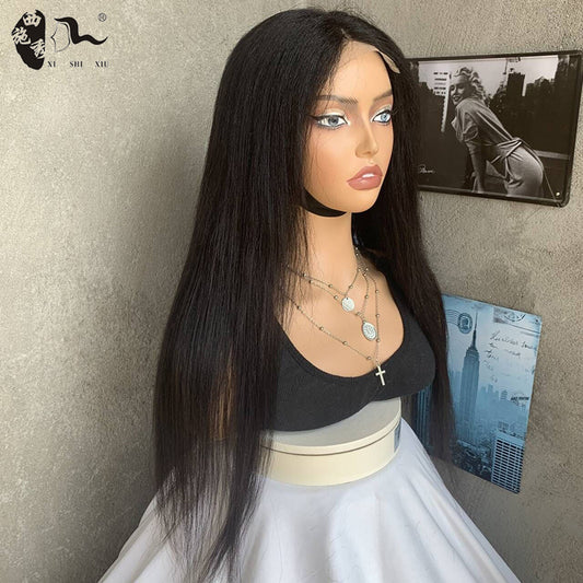 African Straight Hair Mixed Lace Sheath Wig Long Curls