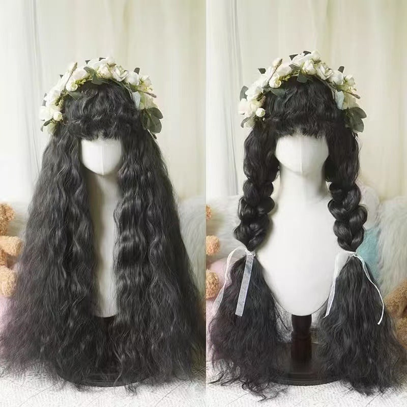 Style Pastoral Small Linen Gold Black Brown Wig Long Curls