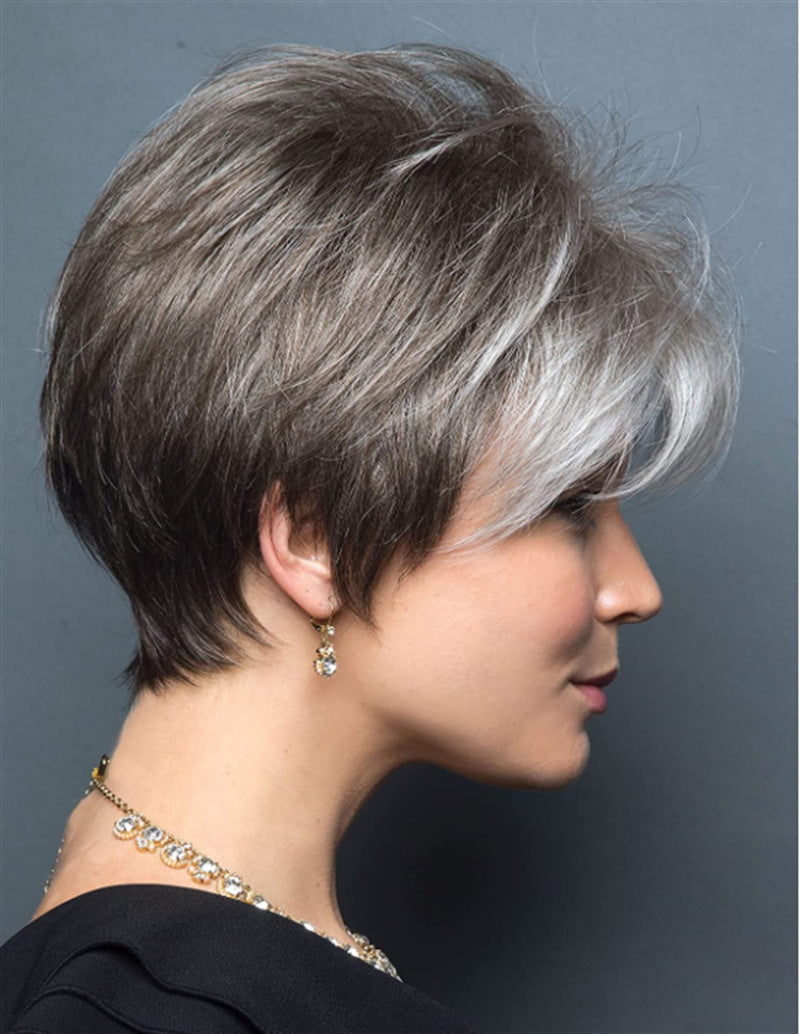 Women's Fashion Short Hair Brown Gradient Head Wig Long Curls