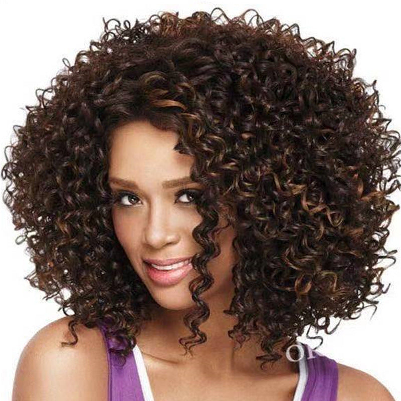 Fashion Chemical Fiber African Small Curly Afro Real Hair Wig