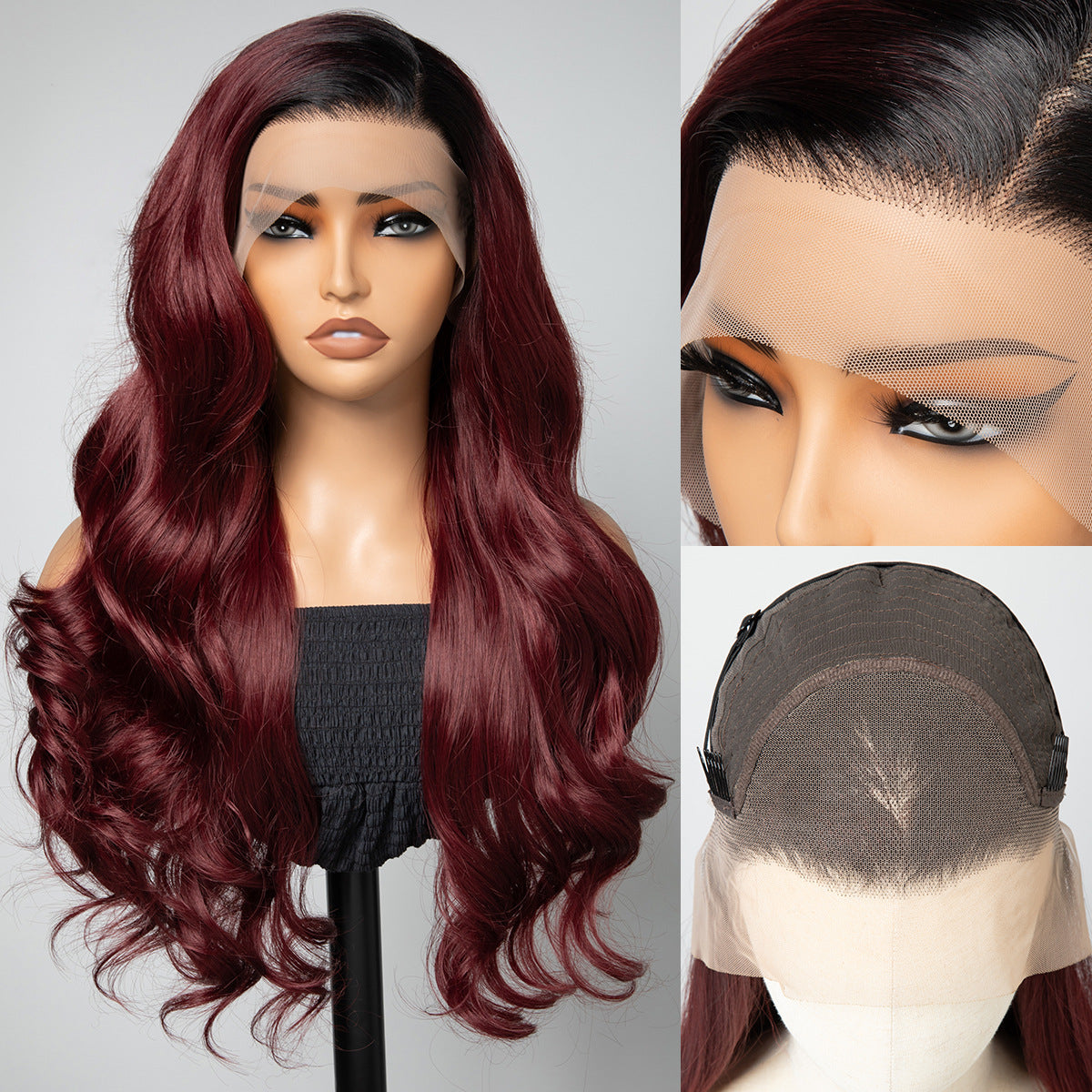 Lace Head Cover Black Hand-woven Curly Long Straight Wig