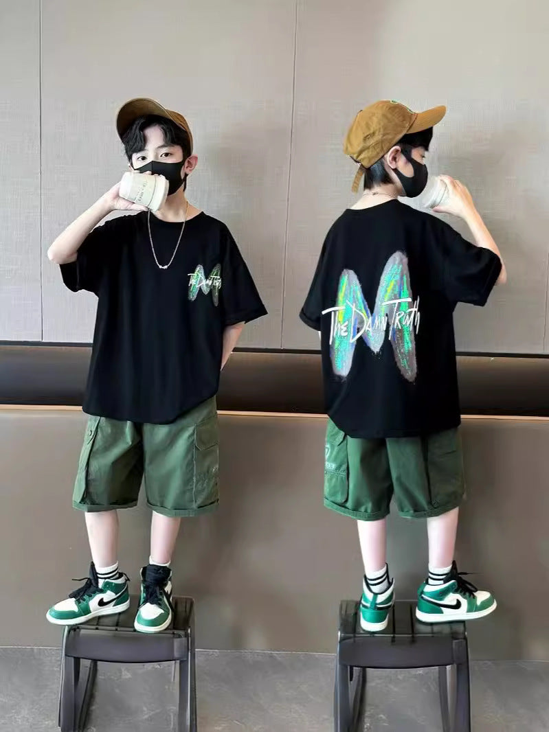Children's Boys Summer Short Sleeve Teens Two-piece Trendy Children's Suit