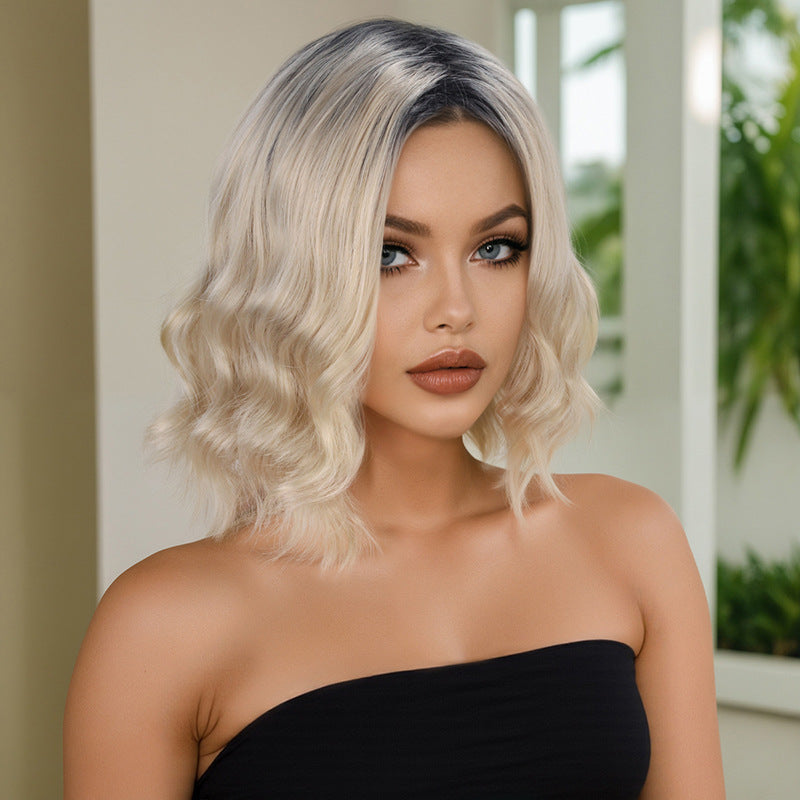 Fashion White Gold Color Head Dyed Wig Short Curly Hair