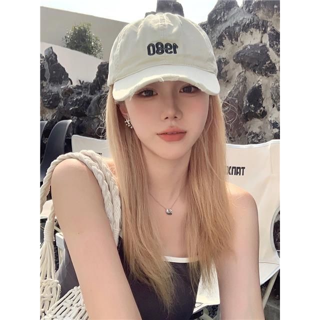Integrated Female White Gold Color Straight Hair Baseball Cap Small Wig Long Curls