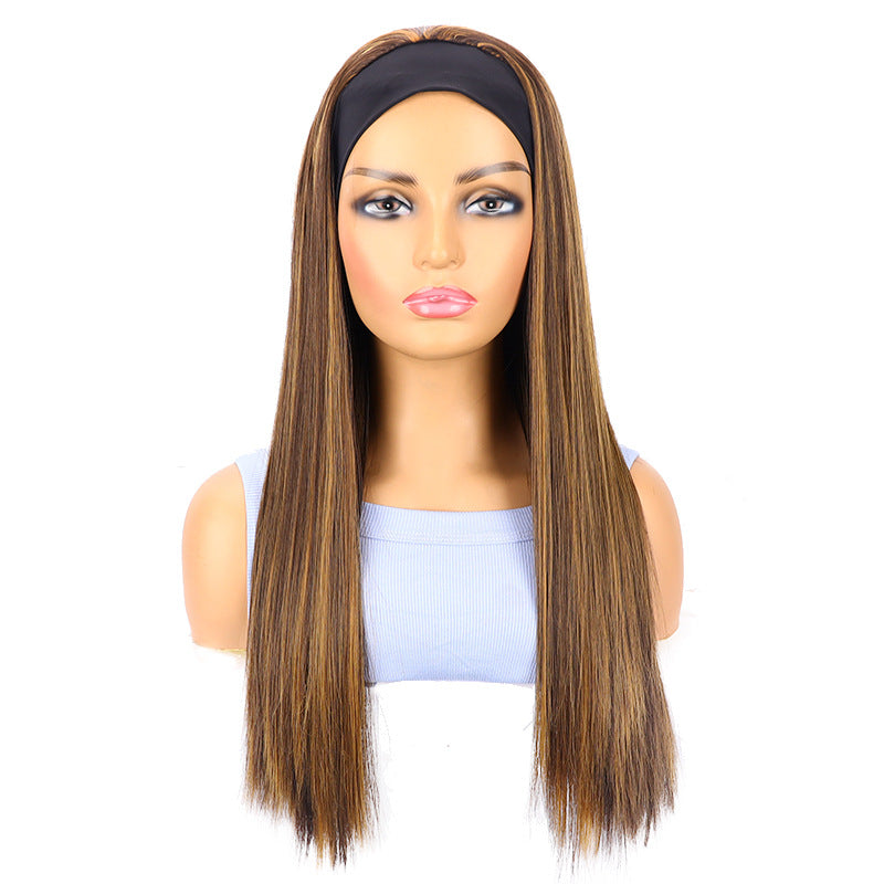 Women's Brown Mixed Color Hair Ice Ribbon Long Straight Wig