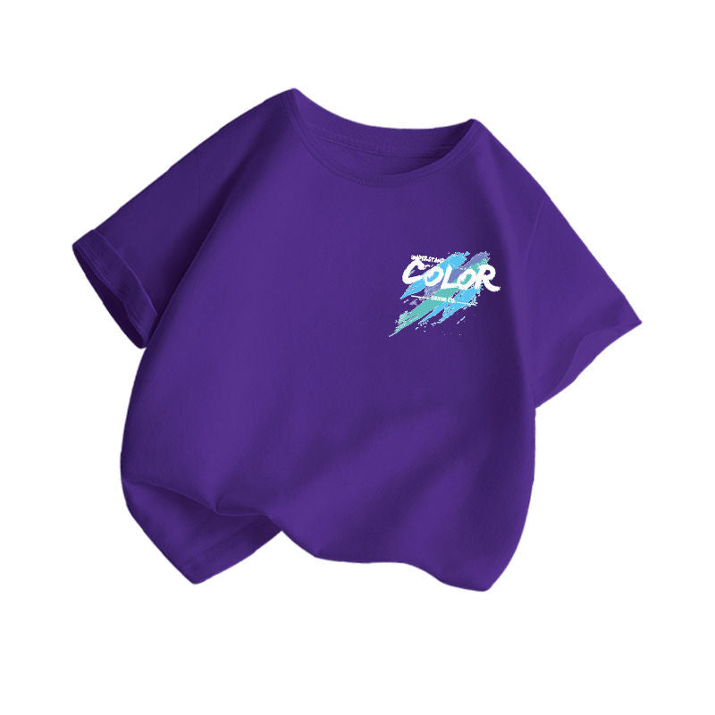 Men's & Children's Short-sleeved Summer Western Style Medium Big T-shirt Fifth Pants Children's Suit