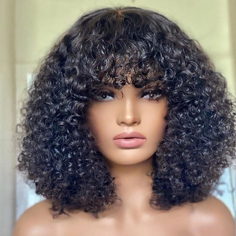Brazilian Human Density Fringe Curly Bob Real Hair Wig