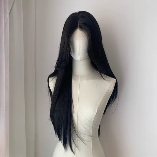 Women's Black Small Lace Bangs Hair Daily Universal Hand Long Straight Wig