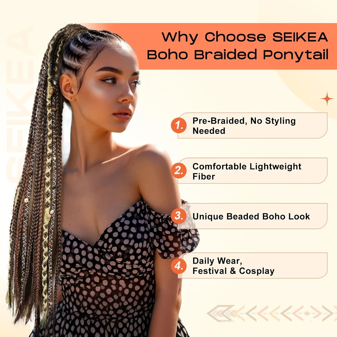 Horse Tail Beads Hand-woven Braid Hair Wig Ponytail