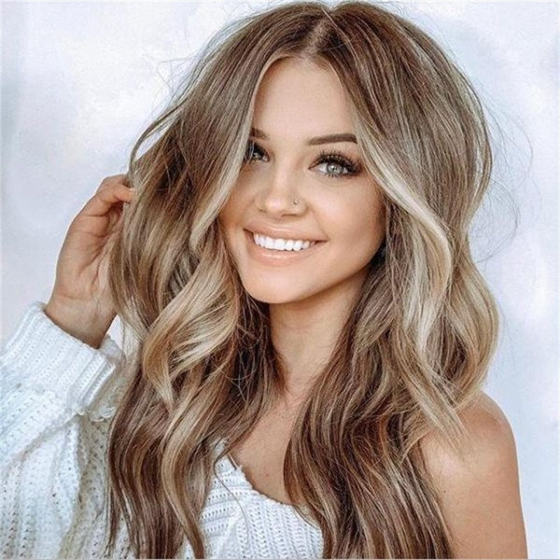 Natural Highlight Big Wave Bangs Curly Wig Long Curls