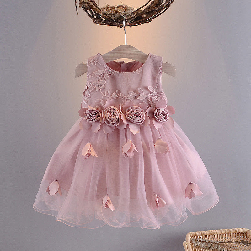 Children's Summer White Princess Puffy Sleeveless Vest Skirt Children's Dress