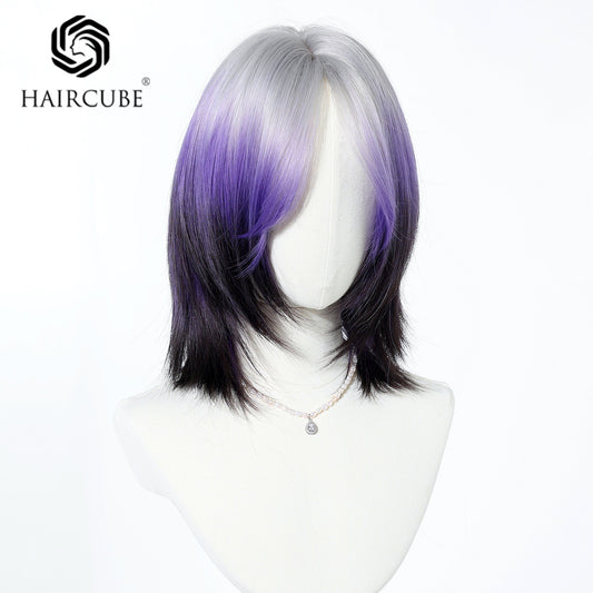 Broken Short Straight Hair Black Purple Anime Mechanism Chemical Fiber Cos Wig