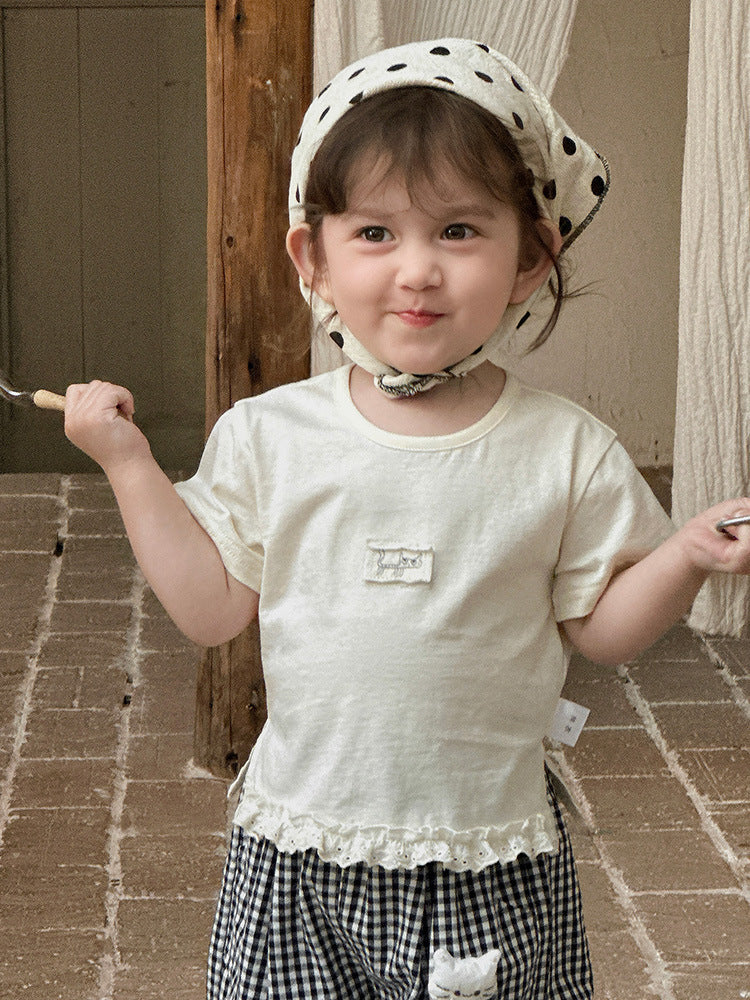 Short-sleeved Thin Breathable Versatile Plaid Pants Children's T-shirt