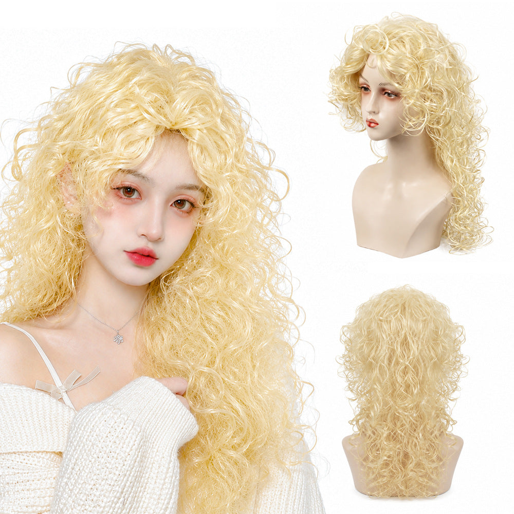 Women's Rock Wind Long Curly Hair Head Cover Cos Wig