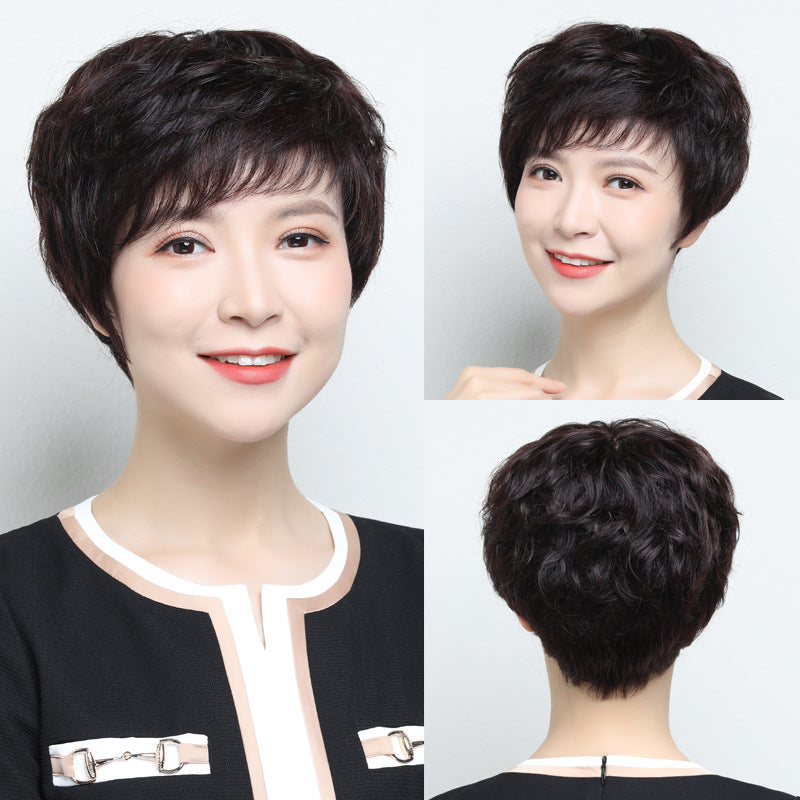 Mom Fashion Full Human Head Cover Natural Real Hair Wig