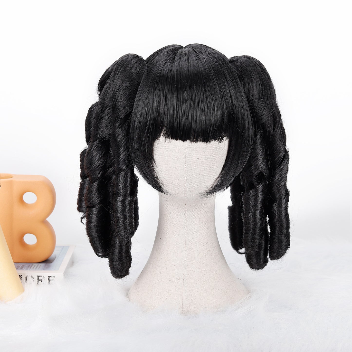 Double Ponytail Anime Head Cover Ball Play Wig Short Curly Hair