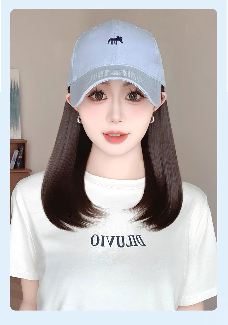 Women's Hat Autumn Fashion Embroidered Baseball Cap Wig Long Curls