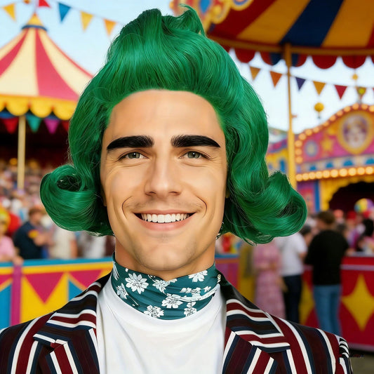 Curly Hair Green Wave Shape Halloween Cos Wig