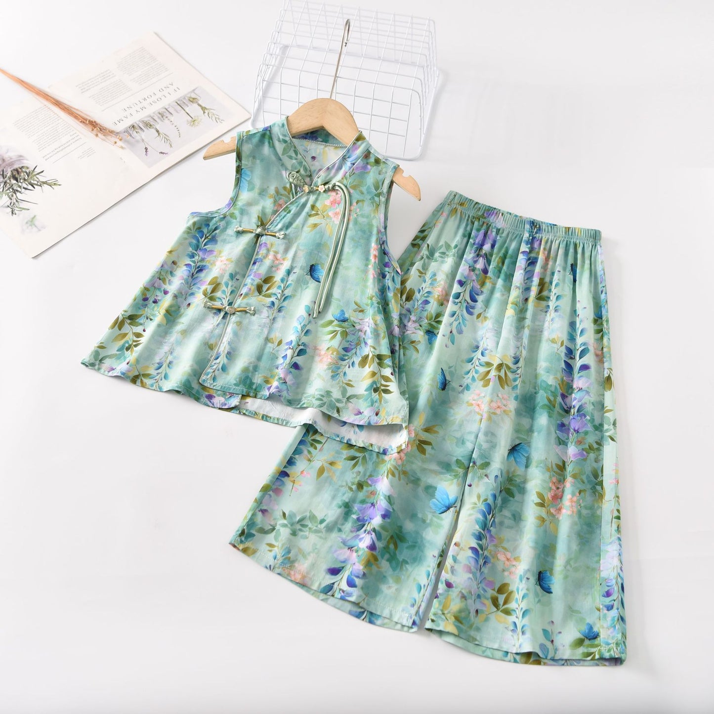 Children's Cool Summer Vest Shorts Poplin Pajamas Artificial Cotton National Children's Suit