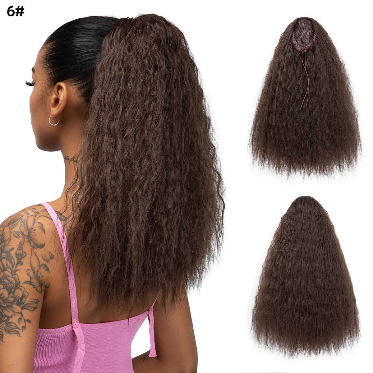 Corn Stigma Chemical Fiber Long Straight Hair Black Wig Ponytail