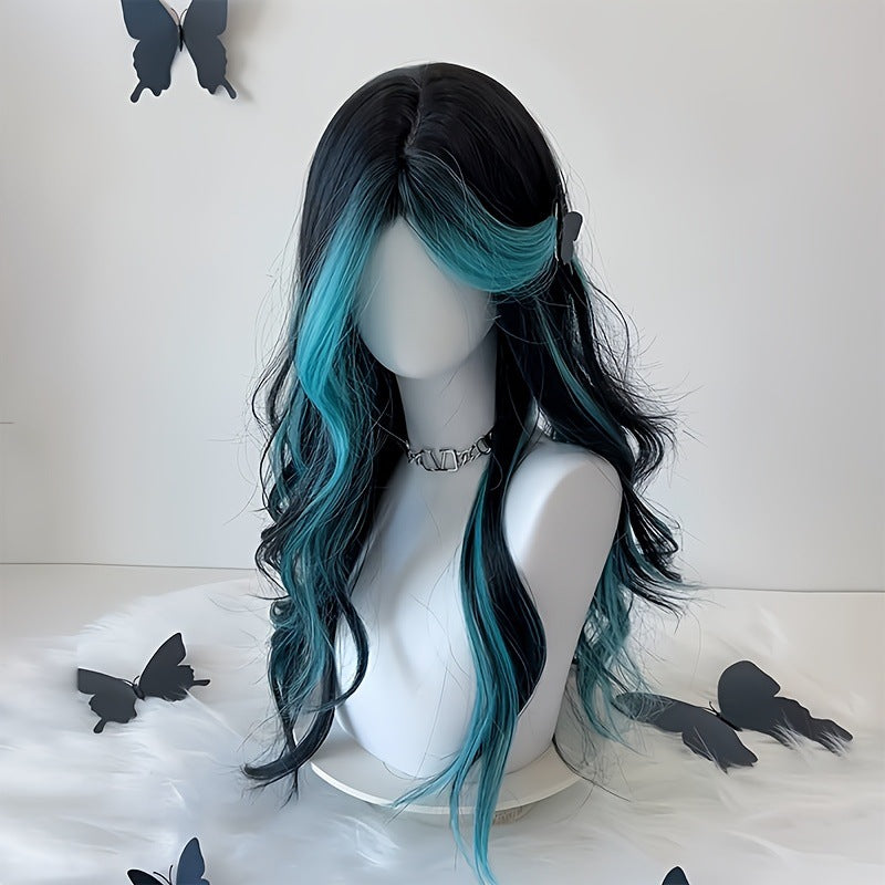 Female Blue Tail Dish Curly Hair Paris Dyed Wig Long Curls