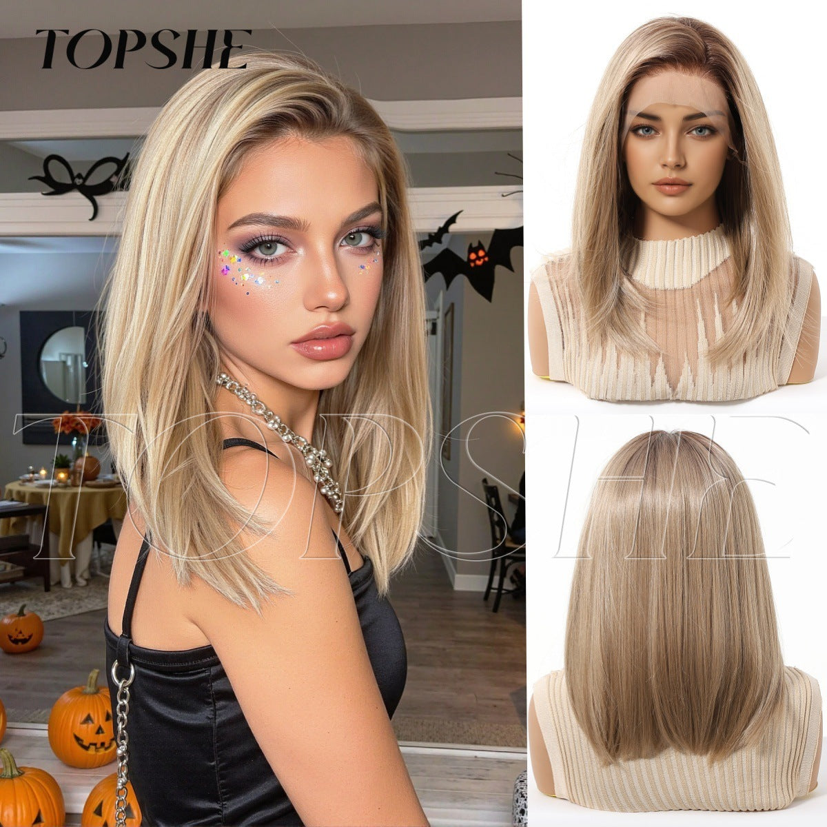 Beautiful Lace Female Dark Brown Summer Wig Short Straight Hair