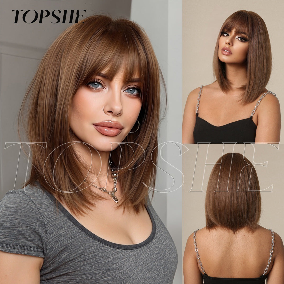 Female Clavicle Gradient Gold Simulation Scalp Wig Short Straight Hair