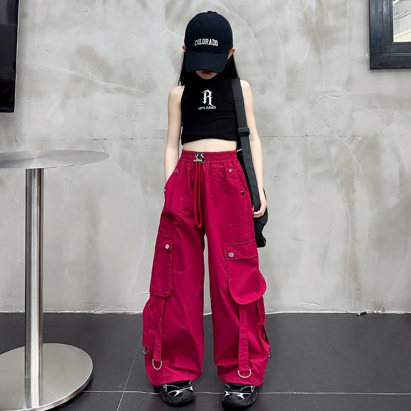 White Overalls Summer Thin American High Waist Jazz Dance Casual Children's Pants