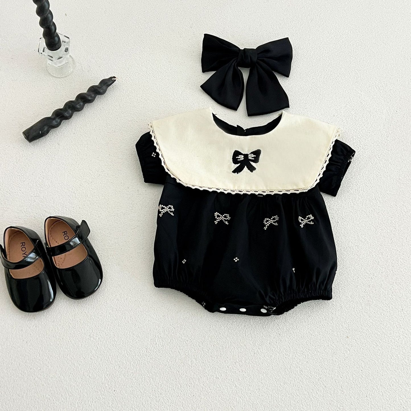 Style Cotton Butterfly Embroidered Lapel Jumpsuit Infant Toddler Cute Soft Jumpsuit, Climbing Suit