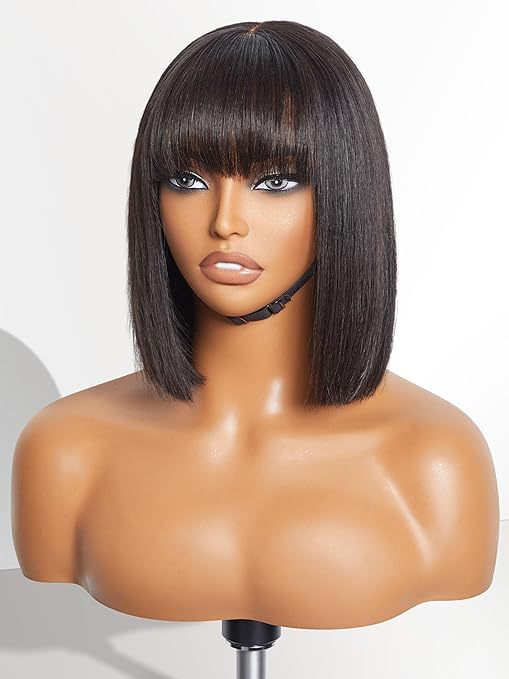 Women's Chemical Fiber Fringe Chestnut Brown Wave Head Wig Short Straight Hair