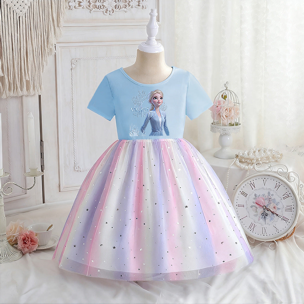 Children's Summer Short Sleeve Clothing Gauze Princess Skirt Frozen Children's Dress