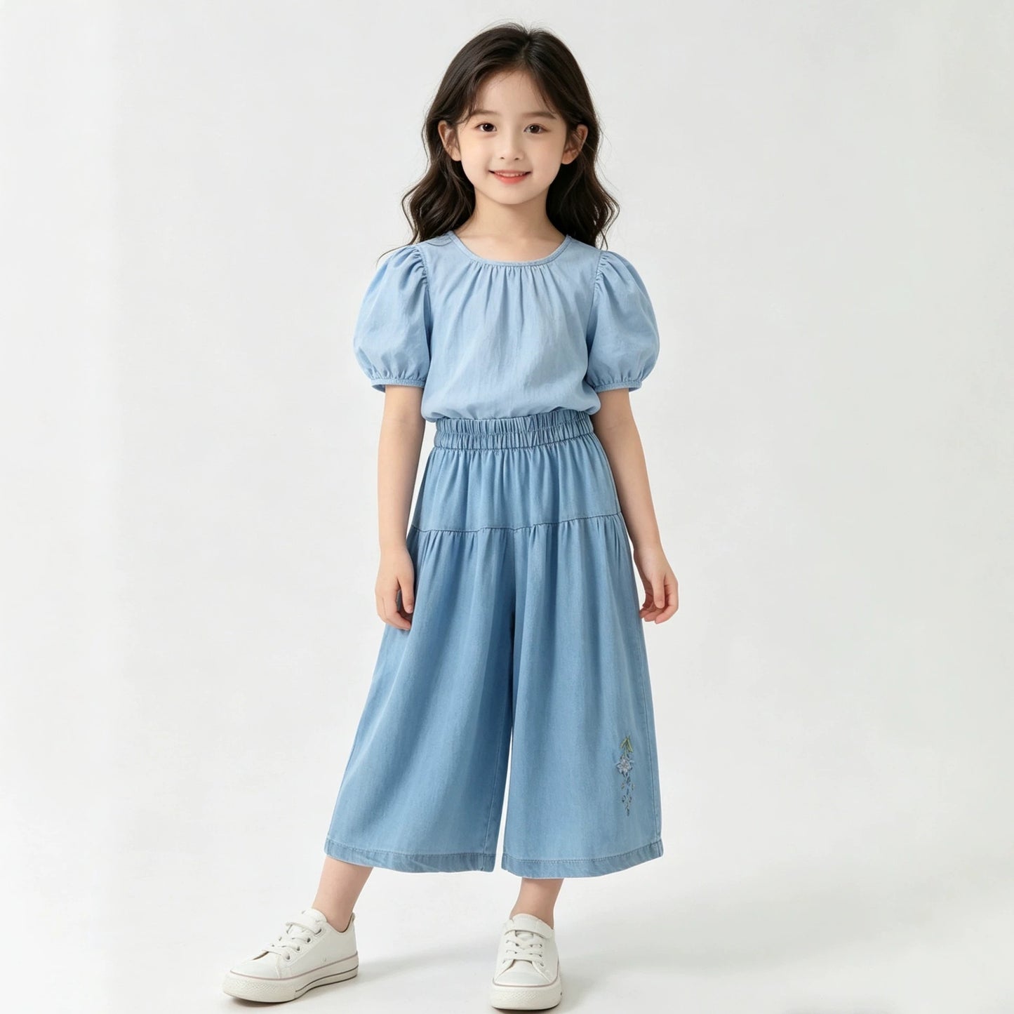 Children's Thin Cool Small Teen Wide Leg Imitation Denim Children's Pants