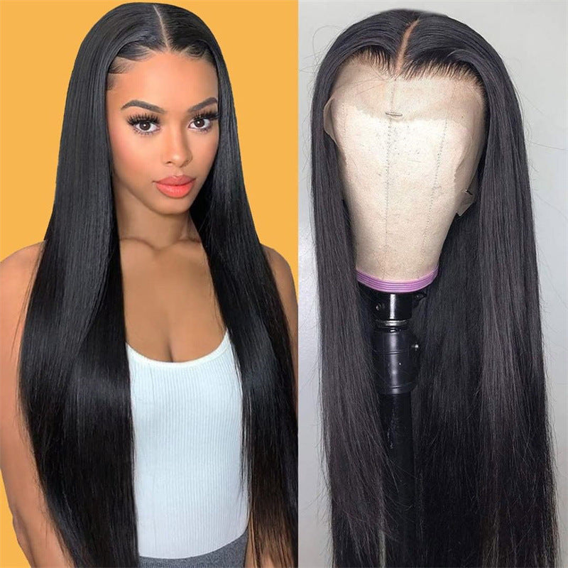 Women's Black Hair African Medium Chemical Fiber Long Straight Wig