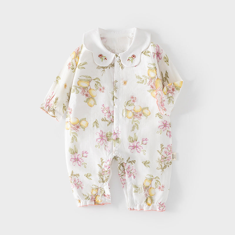 Gauze Jumpsuit Summer Long-sleeved White Collar Romper Air Conditioning Jumpsuit, Climbing Suit