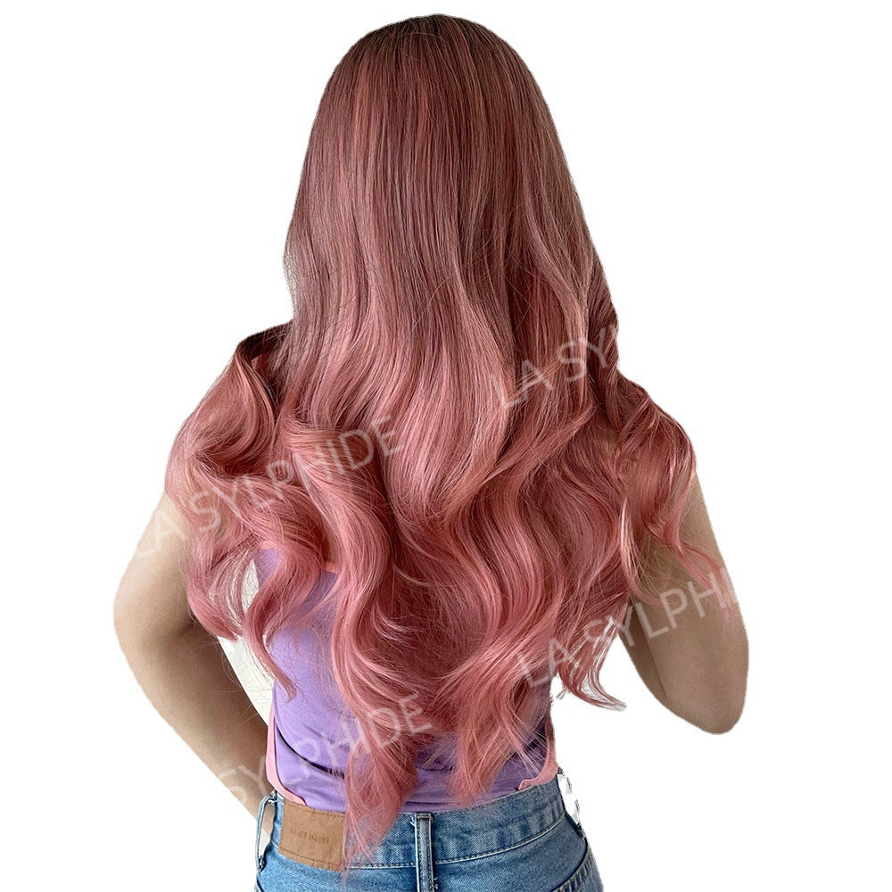 Women's Chemical Fiber Medium Curly Hair Pink Wig Long Curls