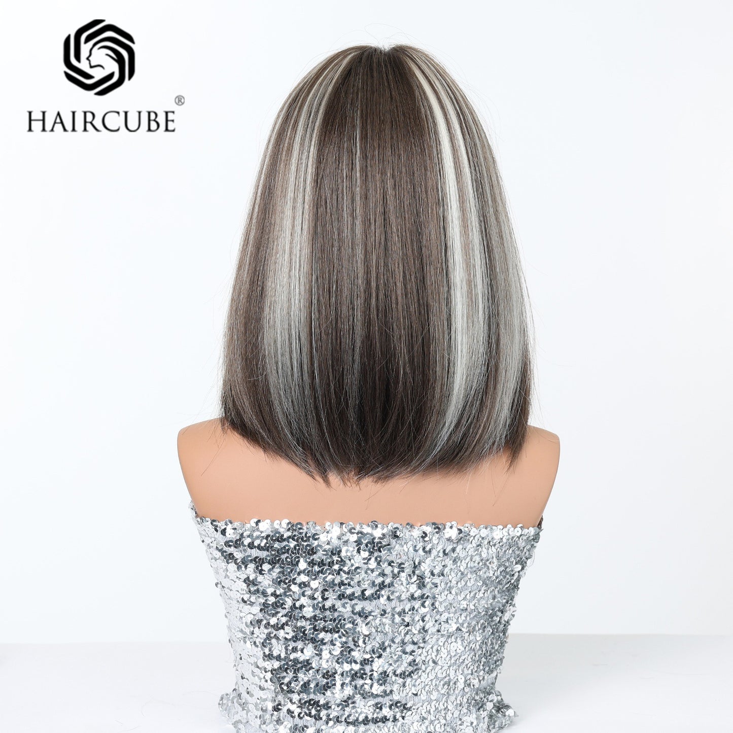 Chemical Fiber Highlight Dyed Summer Breathable Bangs Cut Collarbone Length Wig Short Straight Hair