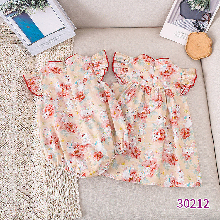 Children's Summer Clothing Jumpsuit Fashionable Floral Born Triangle Jumpsuit, Climbing Suit