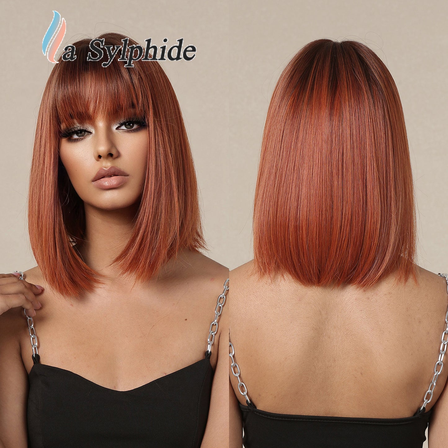 Women's Bangs Brown Gradient Sier Head Daily Wig Short Straight Hair