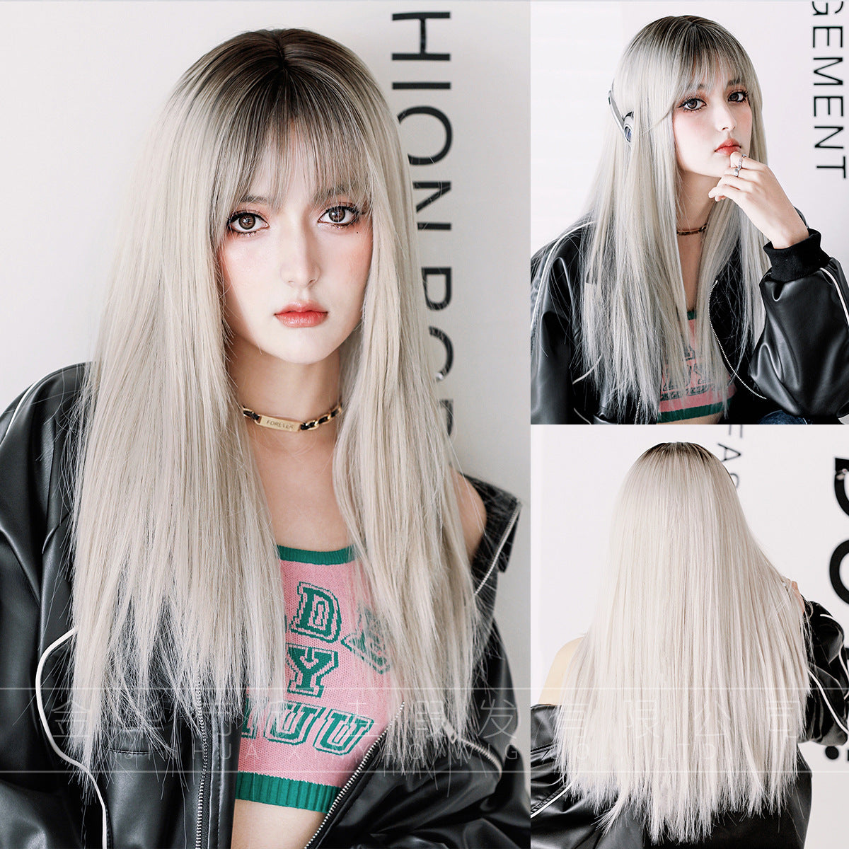 Optional Hair Bangs Female Natural Chemical Long Straight Wig