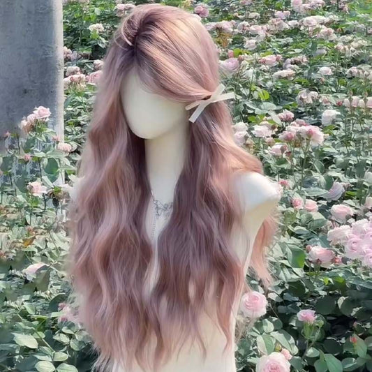 Hair Middle Parted Bangs Water Wave Slightly Curly Wig Long Curls