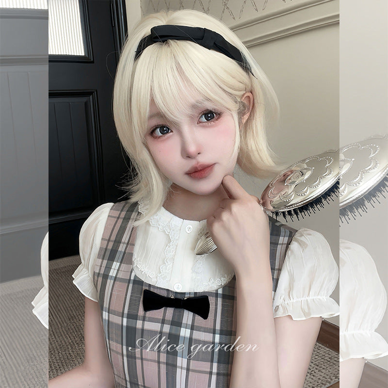 White Gold Color Tail Valgus Fashion Fluffy Whole Wig Short Curly Hair