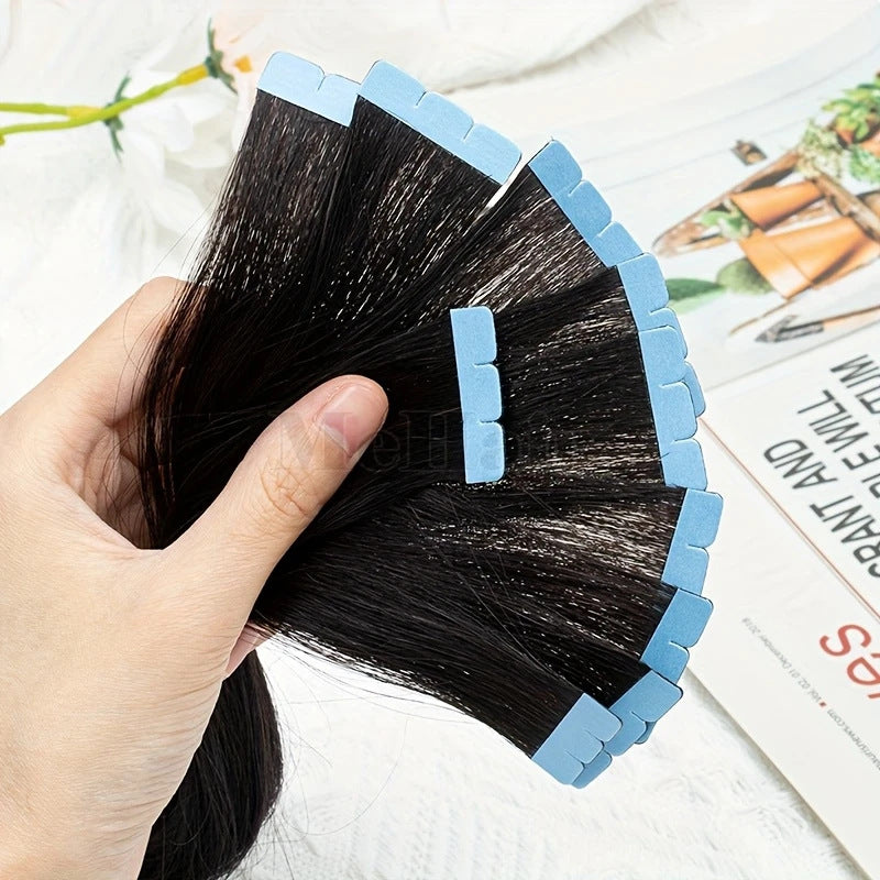Comfortable Real Hair Seamless Extension Film Long Straight Wig