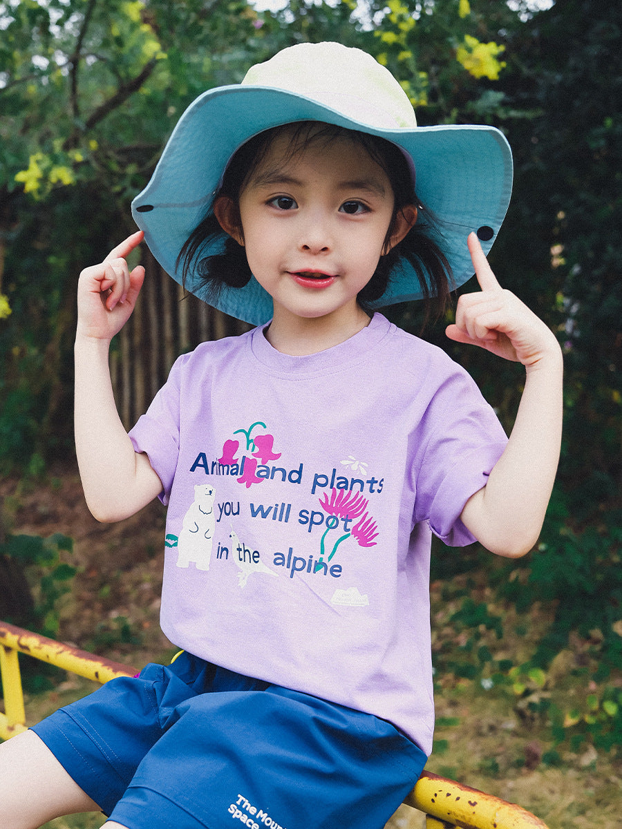 Children's Hemp Cotton Cartoon Printed Letter Short-sleeved Children's T-shirt