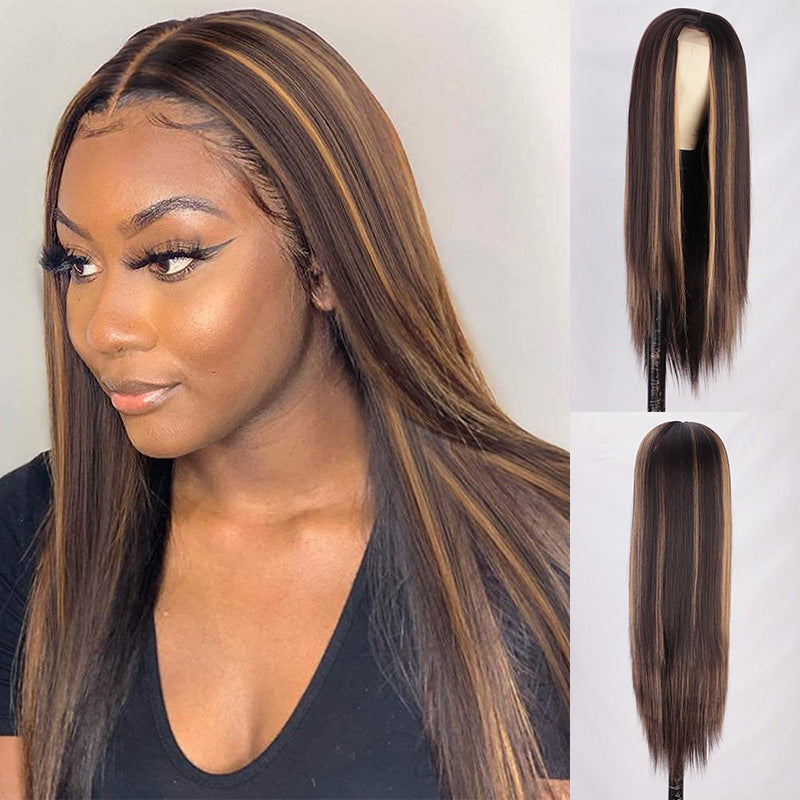 Women's Small Lace Black Hair Chemical Fiber Long Straight Wig