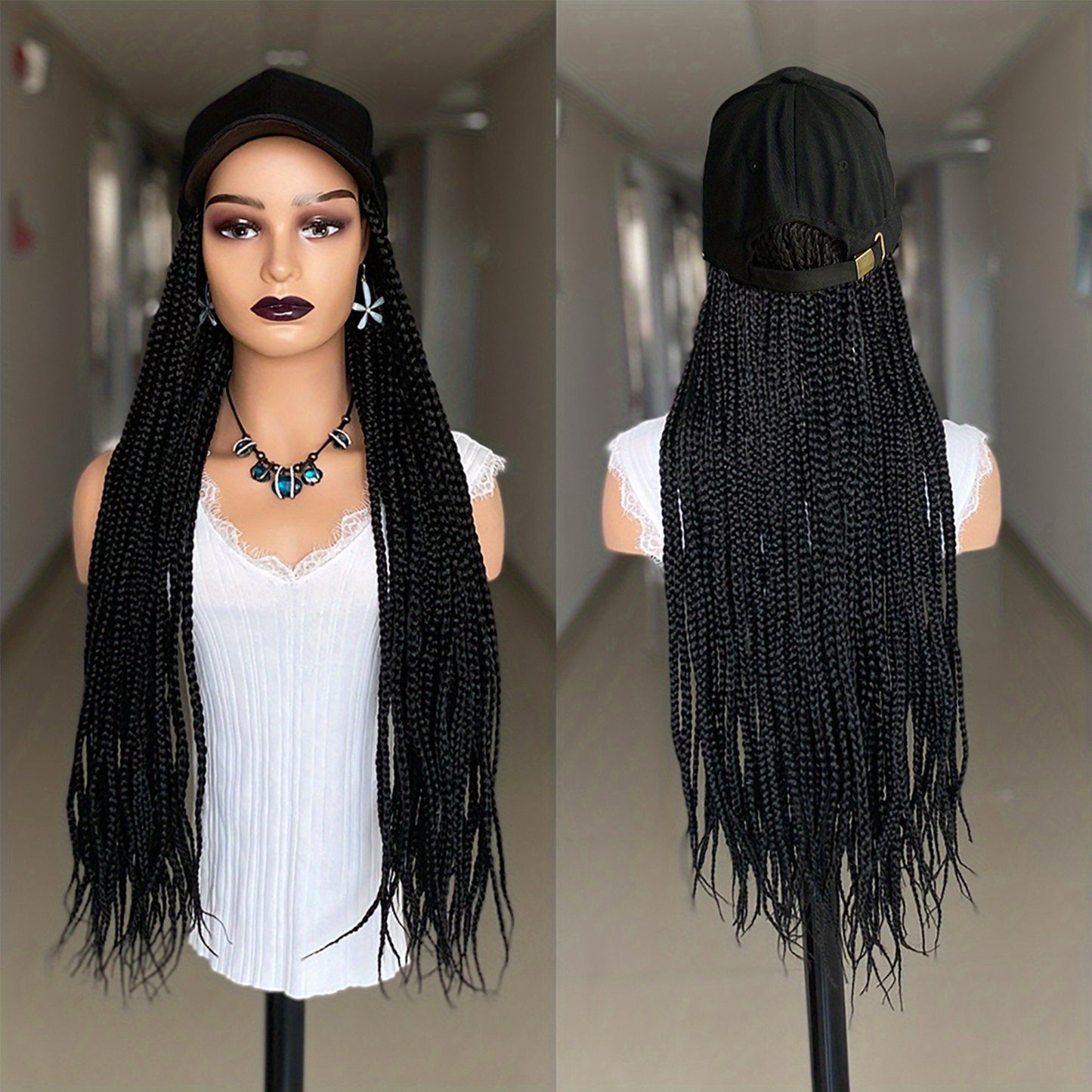 African Black Dreadlocks Hat Hand-woven Braid Wig Long Curls