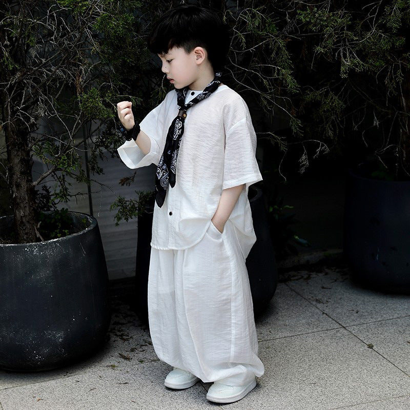 Children's Summer Pu Short Sleeve Anti Mosquito Pants Two-piece Boy Thin Children's Suit